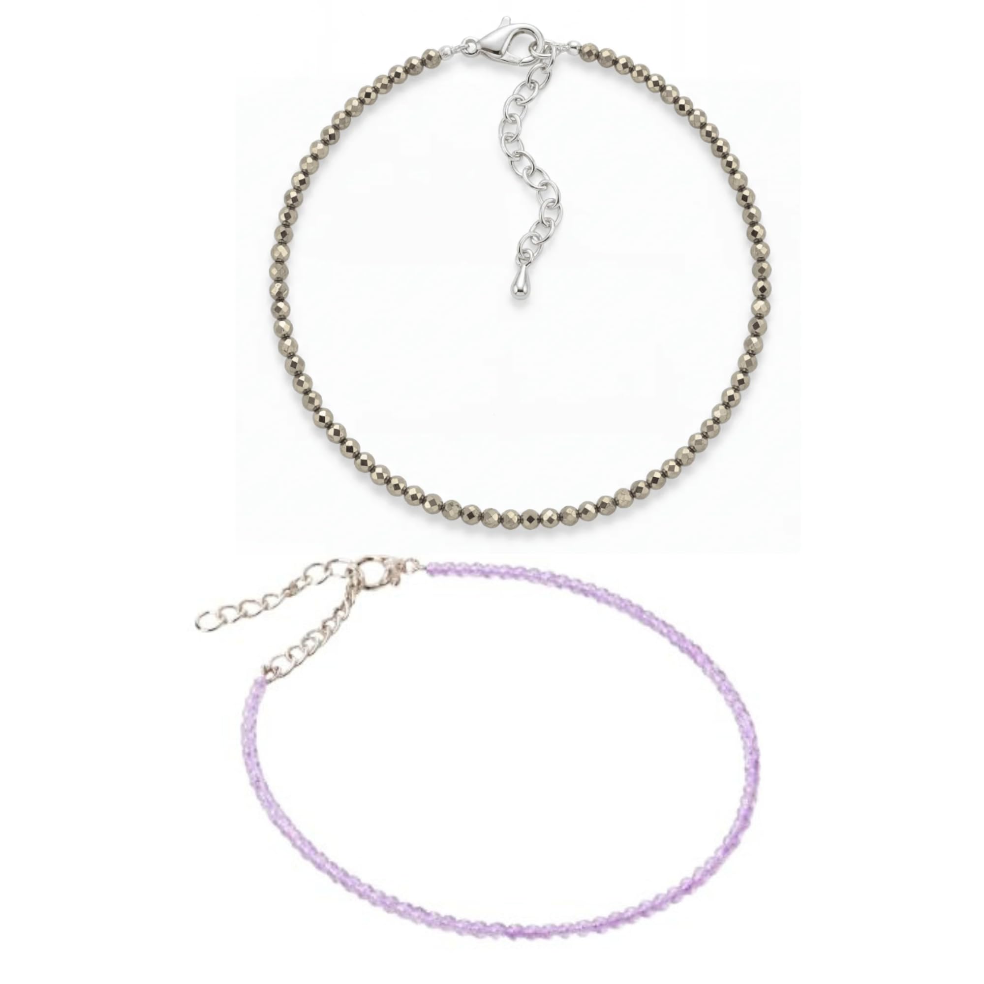 Natural Raw Pyrite Anklet & Amethyst Anklet Combo Set for Women & Girls | Healing Crystal Beaded Anklets for Wealth, Calmness & Protection Energy | Spiritual Jewellery – 2mm Beads | Pack of 2-image-25