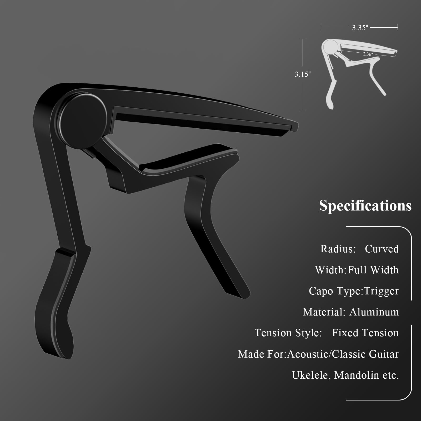 Guitar Capo for Acoustic Classical, Electric Guitars, Ukulele, Mandolin, Banjo, and other string musical instruments - Image 3
