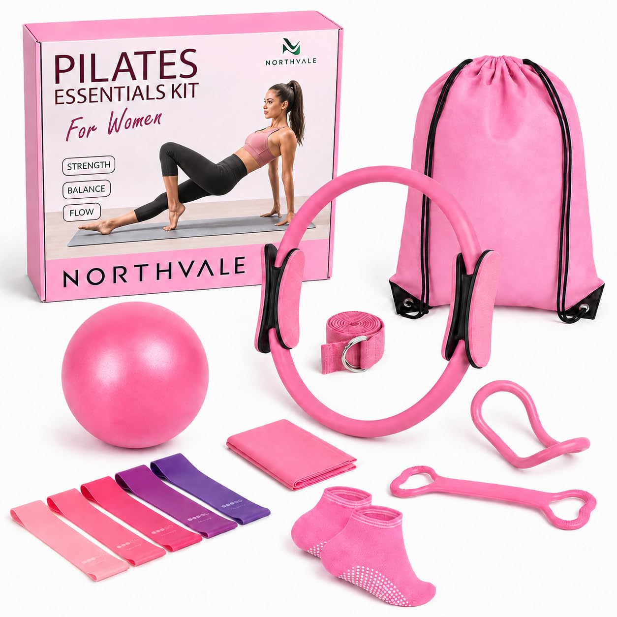 Pilates Equipment, Home Pilates Kit for Women Ring, Ball & Resistance Bands