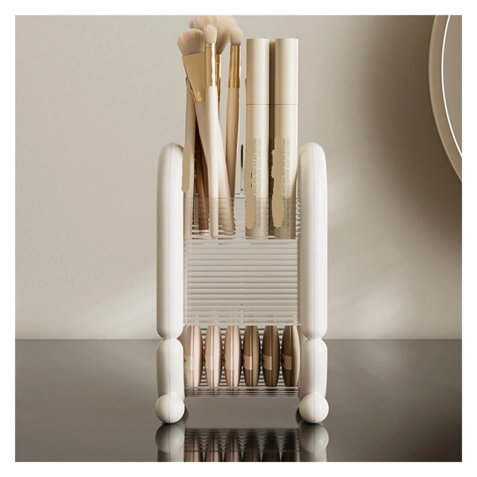 Make-up-Pinselhalter-Box, praktische Aufbewahrungsbox, Office Home Storage Rack, Aufbewahrung, Stand-up-Make-up-Pinselhalter für Kommode, Badezimmer(White)