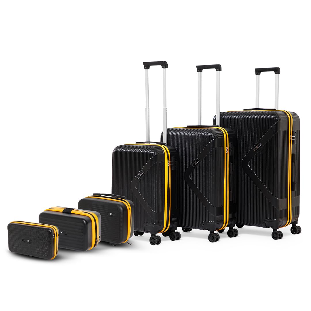 V by Verage Brampton Family Set of 6 Pcs | Set of 3 Trolley Bag (20"/24"/28")| Set of 3 Vanity Cases (8"/10"/13") Lightweight – Recyclable Polycarbonate, Smooth Glide 8 Wheels, Built-in Number Lock