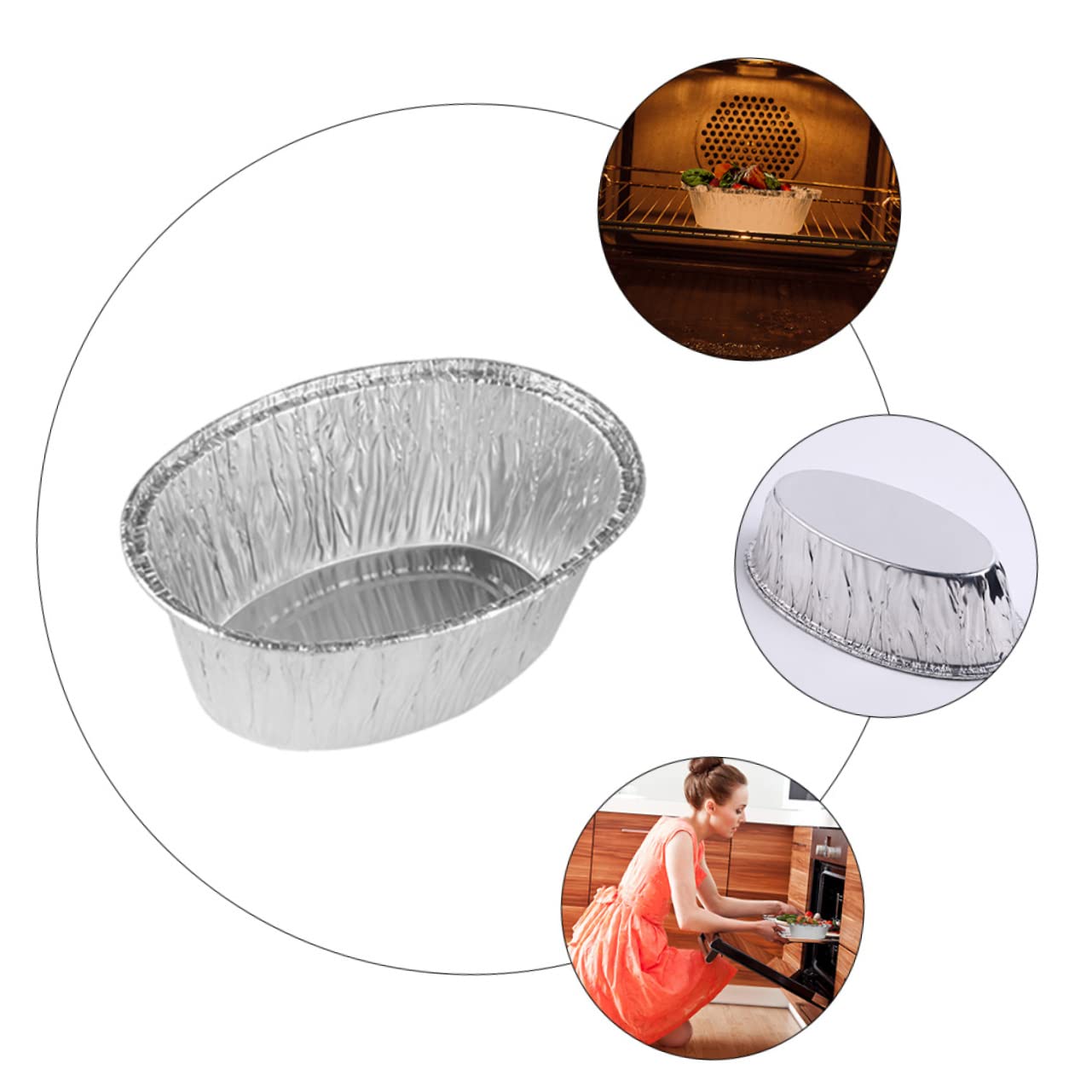 MUCKLILY 2sets Disposable Oval Tinfoil Trays for Baking Roasting Bbq Heavy Duty Kitchen Foil Bowls for Cooking Party Serving and Outdoor Grilling 125pcs*2