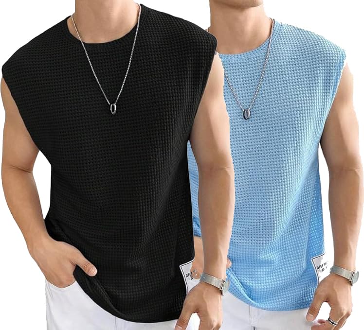 Image of Narsingha Dreams Men's Polycotton Waffle Tank Tops Sleeveless Round Neck T-Shirt for Gym, Running and Outdoor