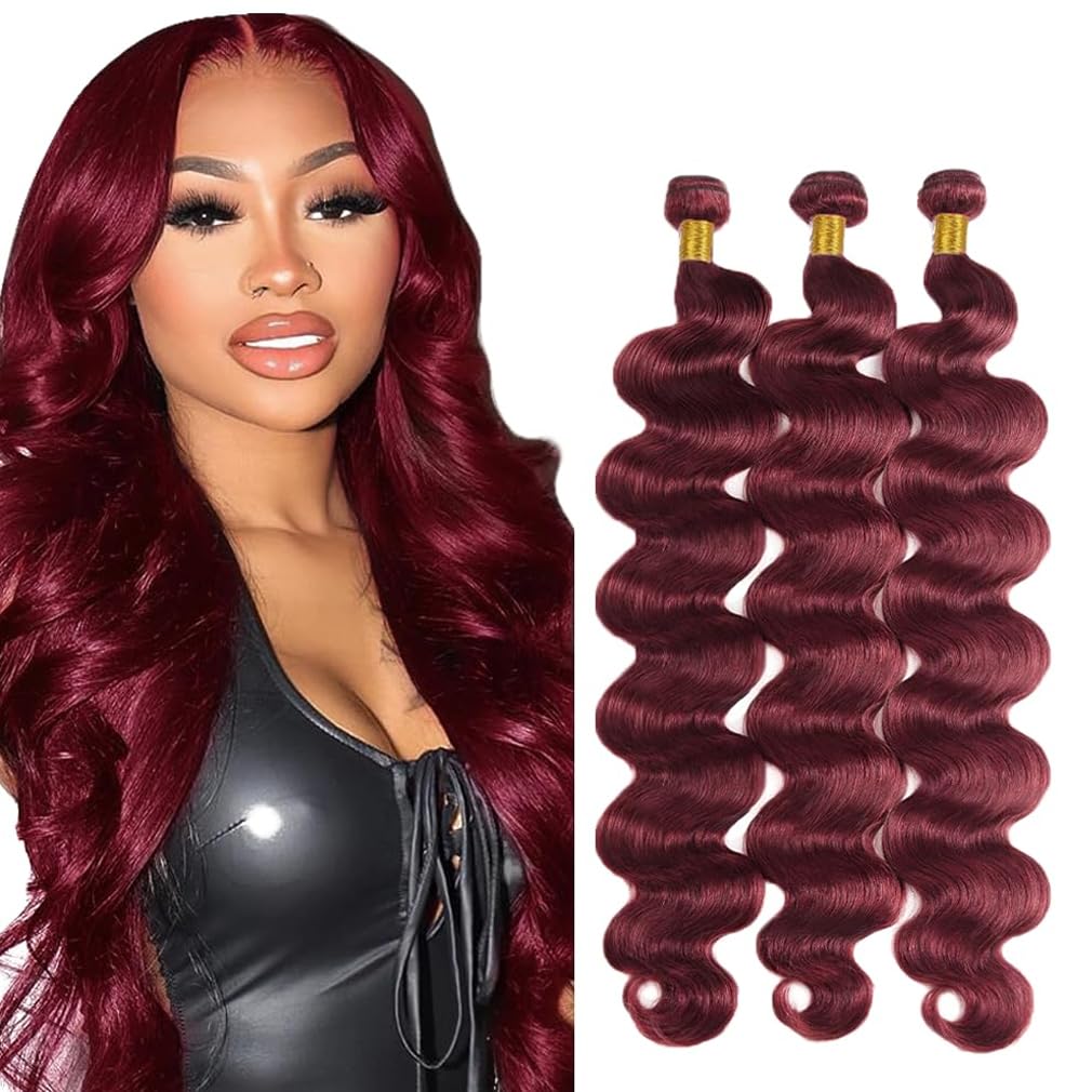 #99J Body Wave Bundles Burgundy Bundles Human Hair 12 14 16 InchBrazilian Virgin Wine Red Body Wave Human Hair Extensions 50g/Bundle Total 150g