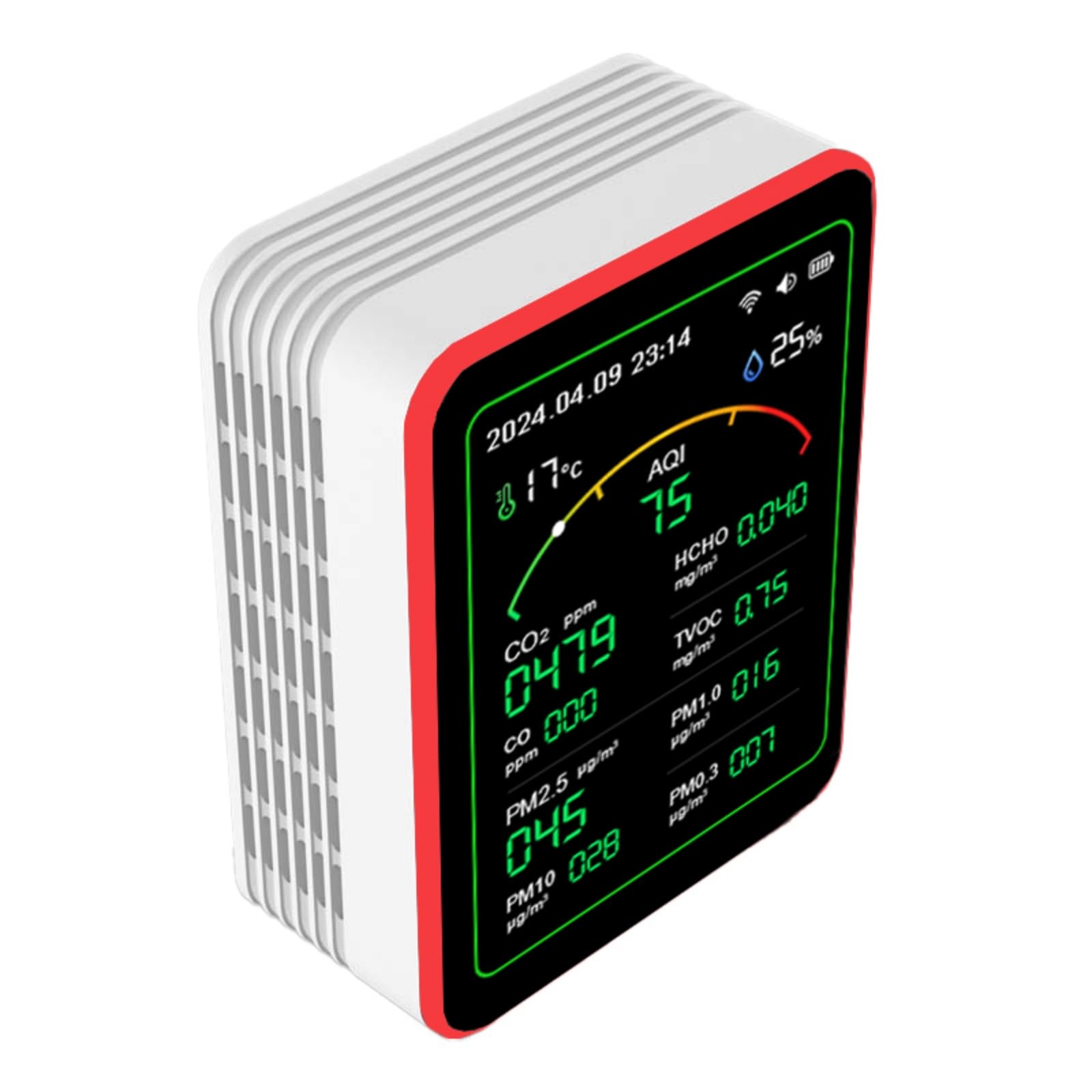 Air Quality Monitor,15-in-1 Smart Air Quality Tester with PM,CO2,CO,TVOC,HCHO,PM,AQI,Temperature & Humidity,Timer,Real Time Display,Battery Powered,for Home & Office