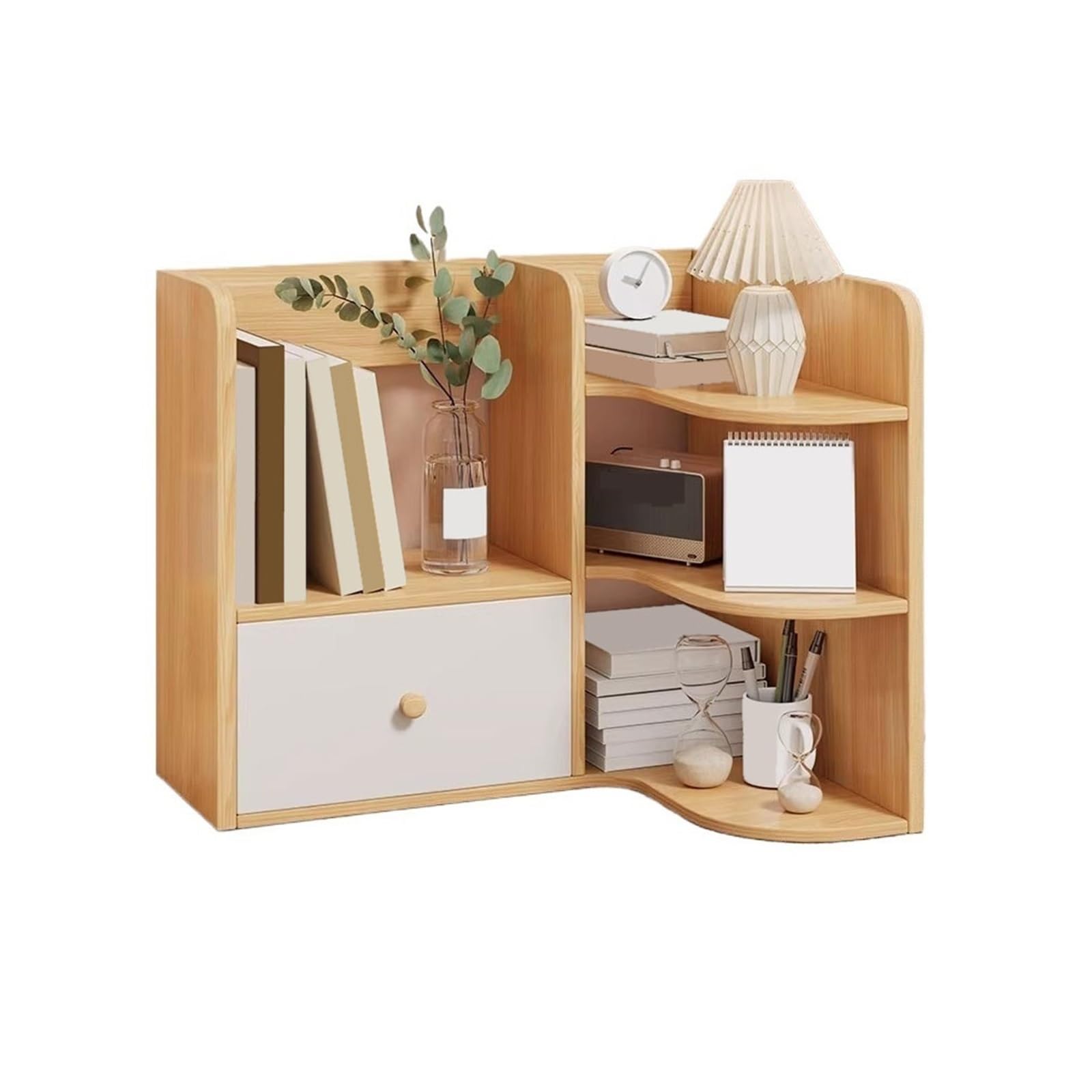 Cenz-888 Portable Bookshelf Multi-layer Corner Desktop Bookshelf Density Board Home Organizer Shelf with Drawer Storage Rack