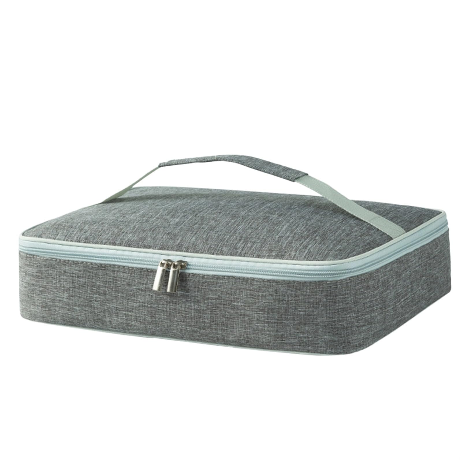 Isolierte Lebensmitteltasche, Lunch-Tasche, groß, Kasserolle, Oxford-Gewebe, Innenfutter aus Aluminiumfolie, wasserdicht, ideal für Familienessen, kalte und warme Speisen, 35 x 25 x 10 cm, Grau