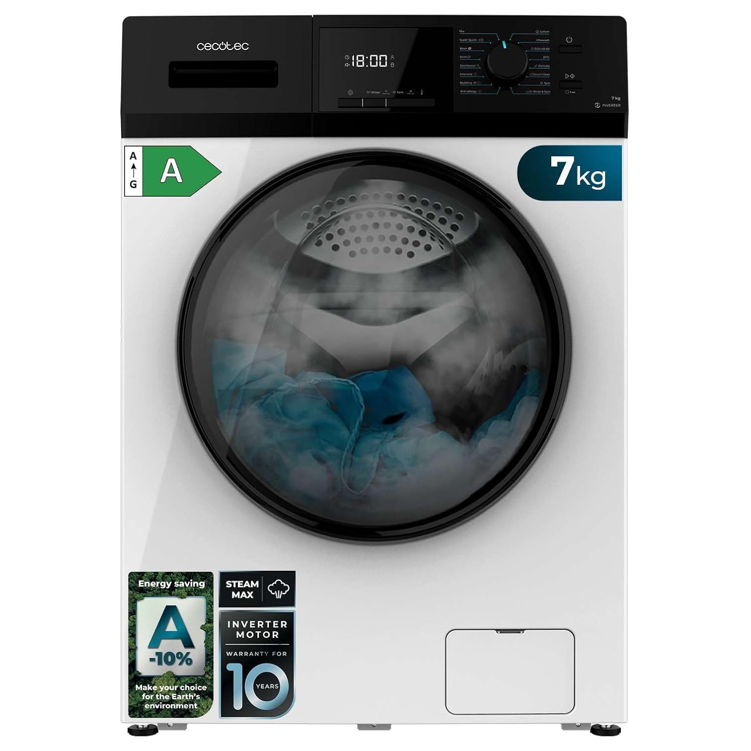 Фронт view of the Cecotec Bolero Dresscode 7410 Inverter Washing Machine