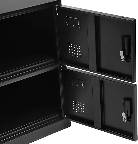 Miniatura 7 de Armario de almacenamiento de acero, armario de almacenamiento vertical apilable con cerradura, 2 puertas, armario de metal, organizador para