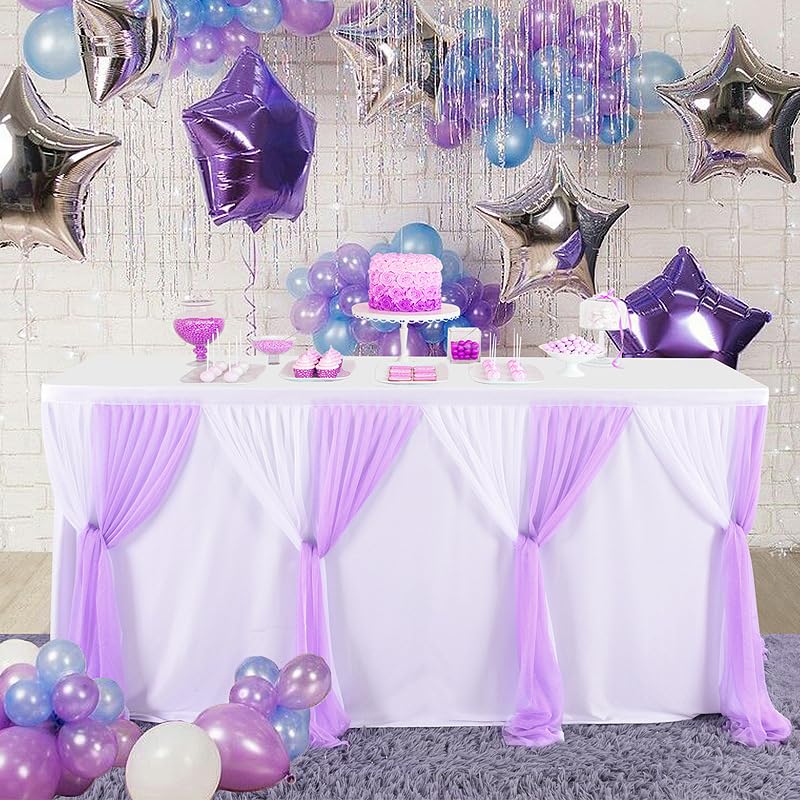 6/9FT * 77CM 2-kolorowy, puszysty tiulowy spódniczka tutu z siateczki, szyfon, wesele, baby shower, falbanki, plisowana spódnica stołowa