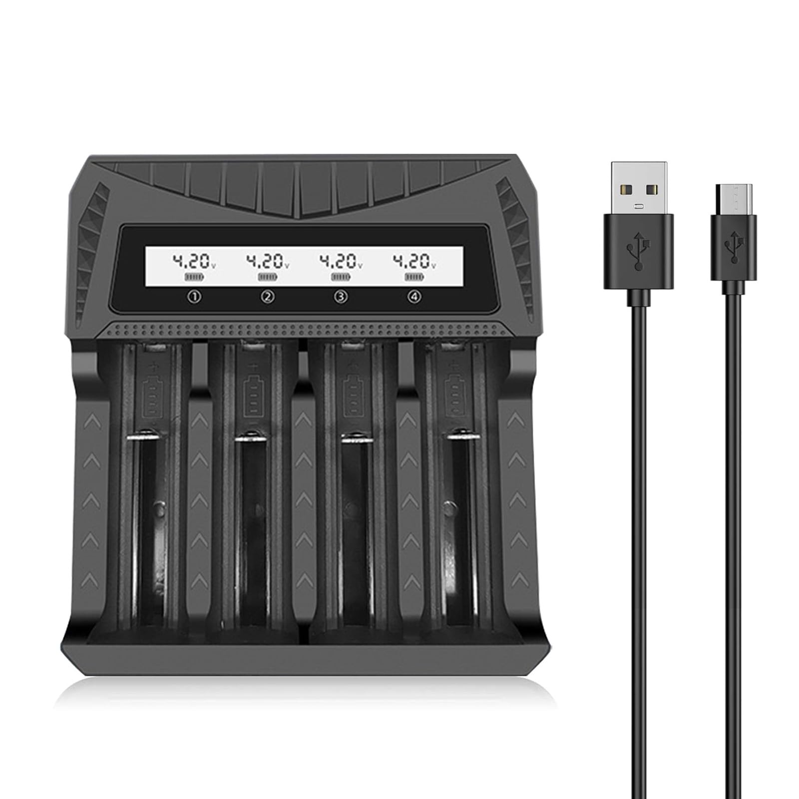 18650 Battery Charger, 4 Bay Battery Charger with Smart Universal Charger LCD Display for Rechargeable Batteries Li-ion LiFePO4 NI-MH NI-Cd AA AAA C 26650 16340 18350 18500 10440 14500 RCR123A