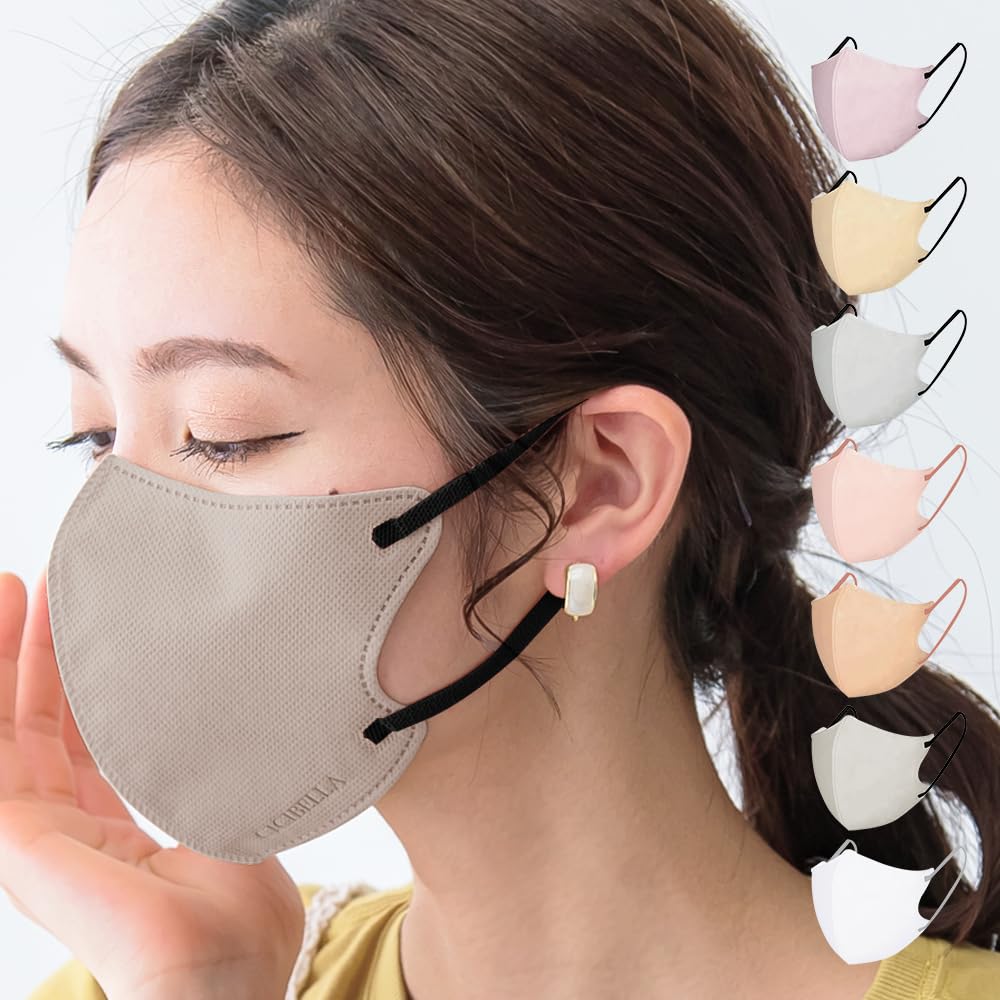 Cicibella Disposable Bicolor Face Masks, Non-Woven Fabric, Cooling, Stylish, Sculpted Fit, Small, Gentle on Ears, Skin-Friendly, 20 Masks Gray lace x black cord Regular type