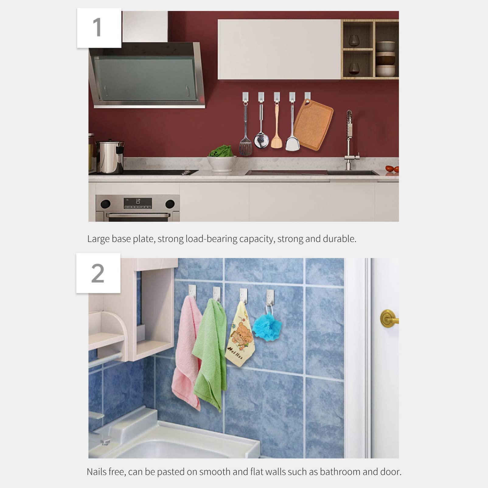 LYGXWJFC 24 Piezas Suministros Percha para Sombreros Llave para el hogar Ropa Cocina Perchas de Acero Inoxidable Bata Toalla de Pared Baño Pesado Abrigo pequeño para utensilio pegajoso Ovalado Palo
