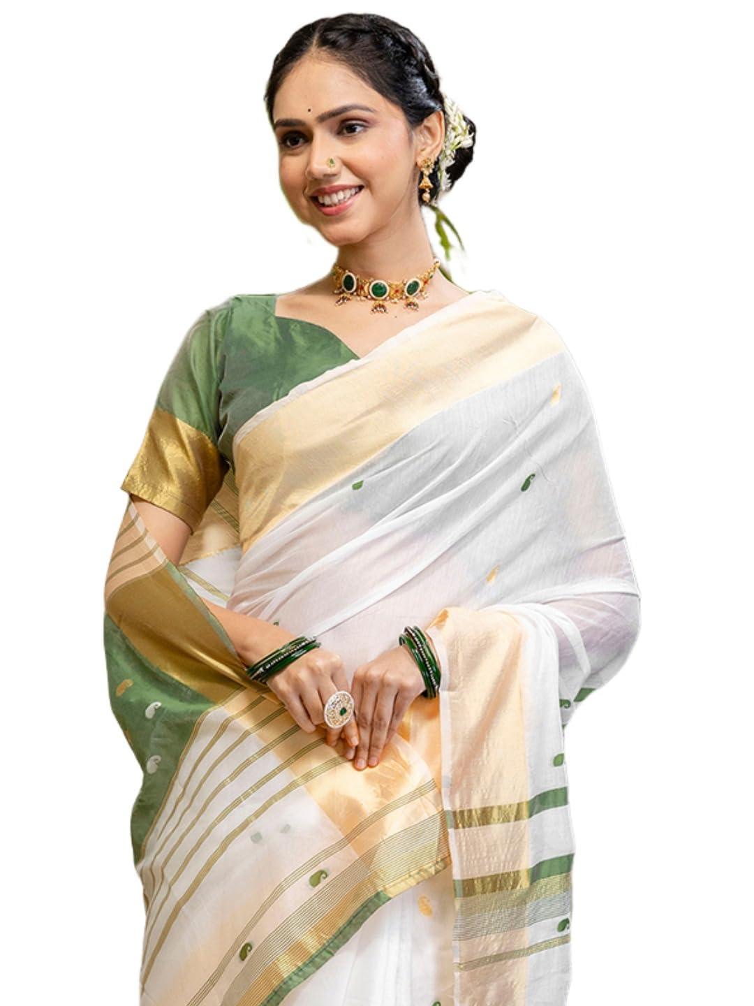 siril Women's Pongal Special Cotton Linen Weaving Saree With Unstitched Blouse Piece-picture-56