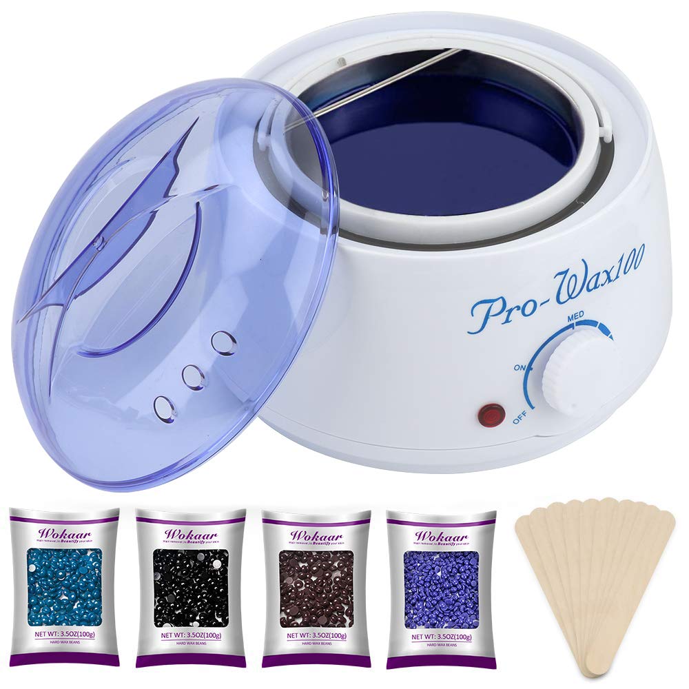 Wokaar Wax Warmer Hair Removal Waxing Kit with 4 Hard Wax Beans and 10 Wax Applicator Sticks