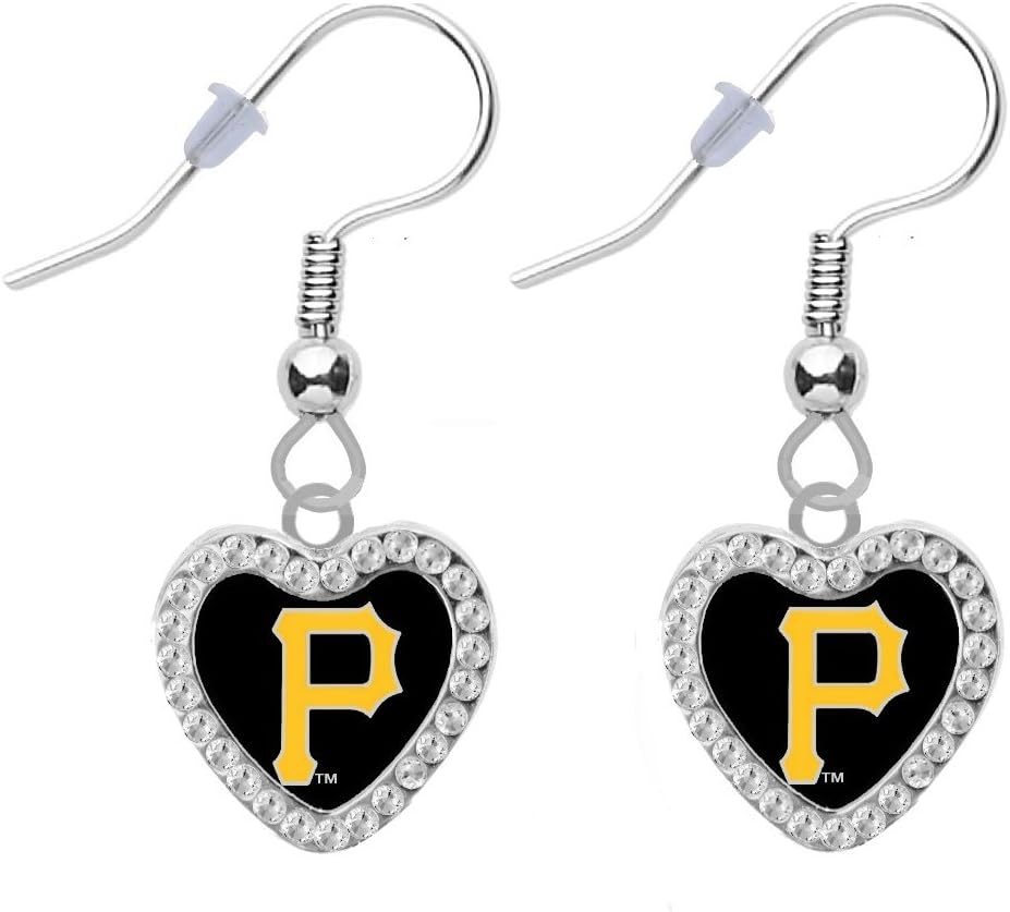 Pittsburgh Pirates Crystal Heart Earrings Pierced