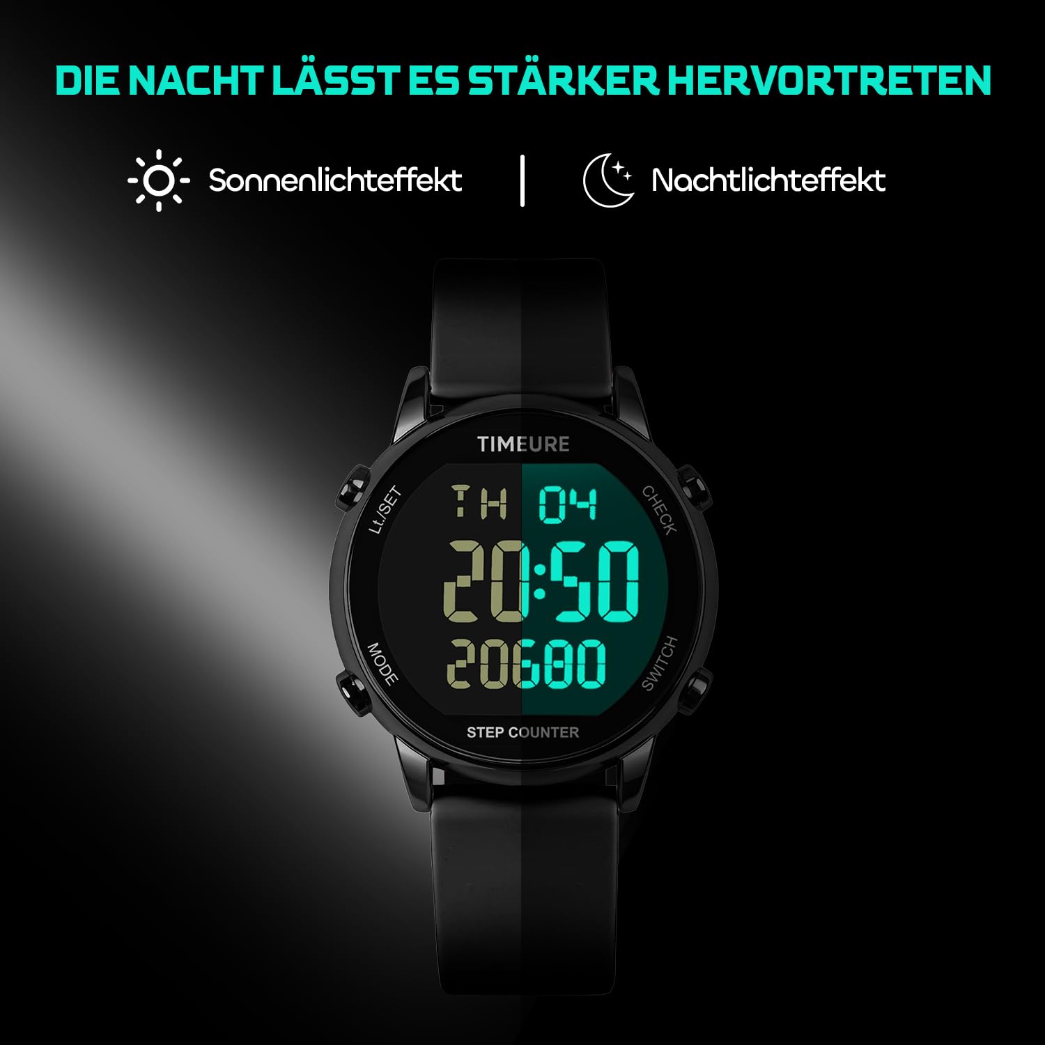 Schrittzähler Uhr für Damen, Schrittzähler zum Gehen, Keine App/Telefon erforderlich, wasserdichter Fitness-Kalorientracker, Distanzverfolgung, Alarm, große Digitalanzeige, Uhr, TU-2509