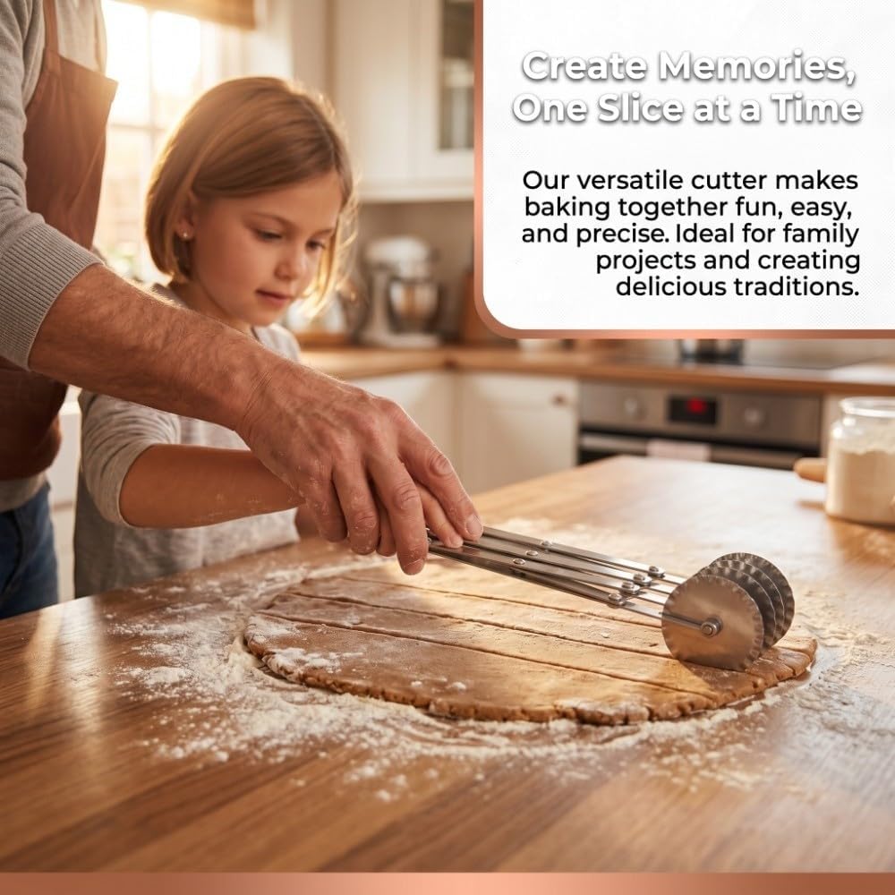 5-Wheel Stainless Steel Pizza Cutter - 0.5 to 3 Inch Adjustable Pastry Dough Cutter for Baking, Kitchen Tool with Retractable Roller Design