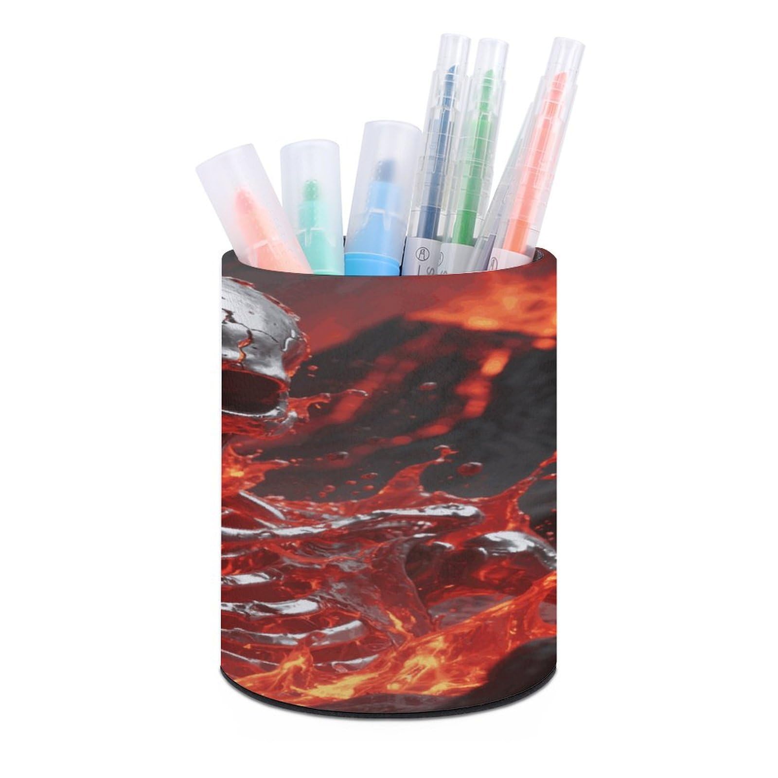 VstaDank - Metal Lava Skull Skull Pencil Holder PU Leather Pencil Holder Desk Organizer for Office Desk Home Decor (3.1 x 3.9