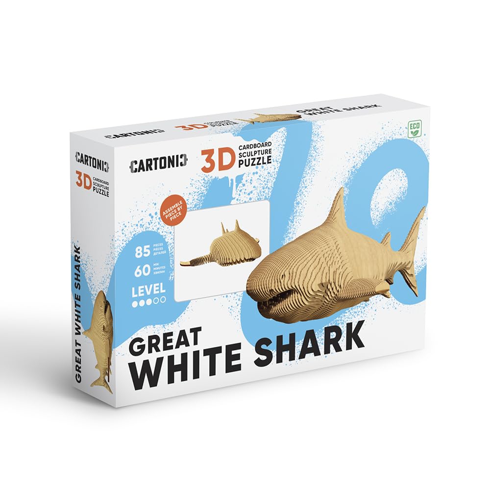 Requin Puzzle 3D en Carton – Maquette à Monter | 85 Pièces, 28 × 18 × 10 cm – Kit Sculpture DIY à Peindre, Matériaux Recyclés, Ados & Adultes, Idée Cadeau Déco