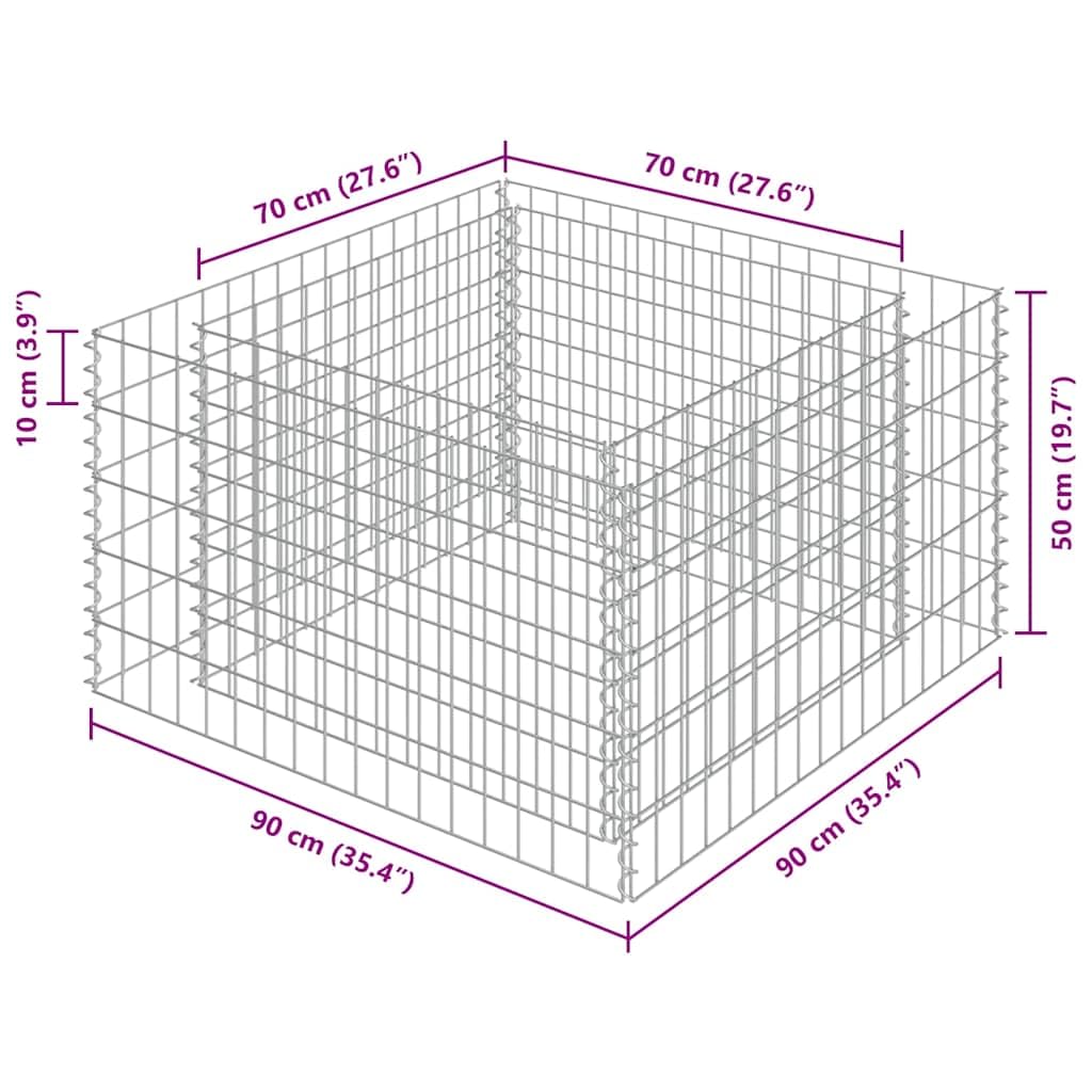 Podwyższona donica gabionowa ze stali galwanizowanej 90x90x50 cm duża skrzynia ogrodowa na kwiaty stabilna rama rabatowa wytrzymała na rdzę i warunki atmosferyczne do wypełnienia kamieniami