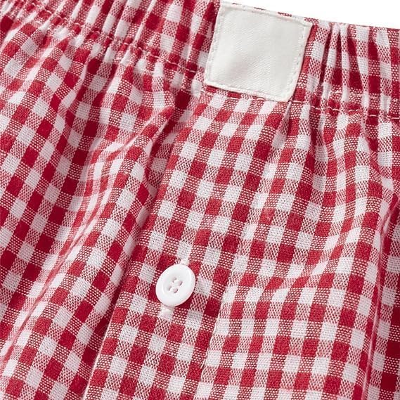 Women's Lounge Shorts Cute Soft Elastic Low Waist Plaid Print Button Front Pajama Bottoms Boxer Shorts Sleepwear