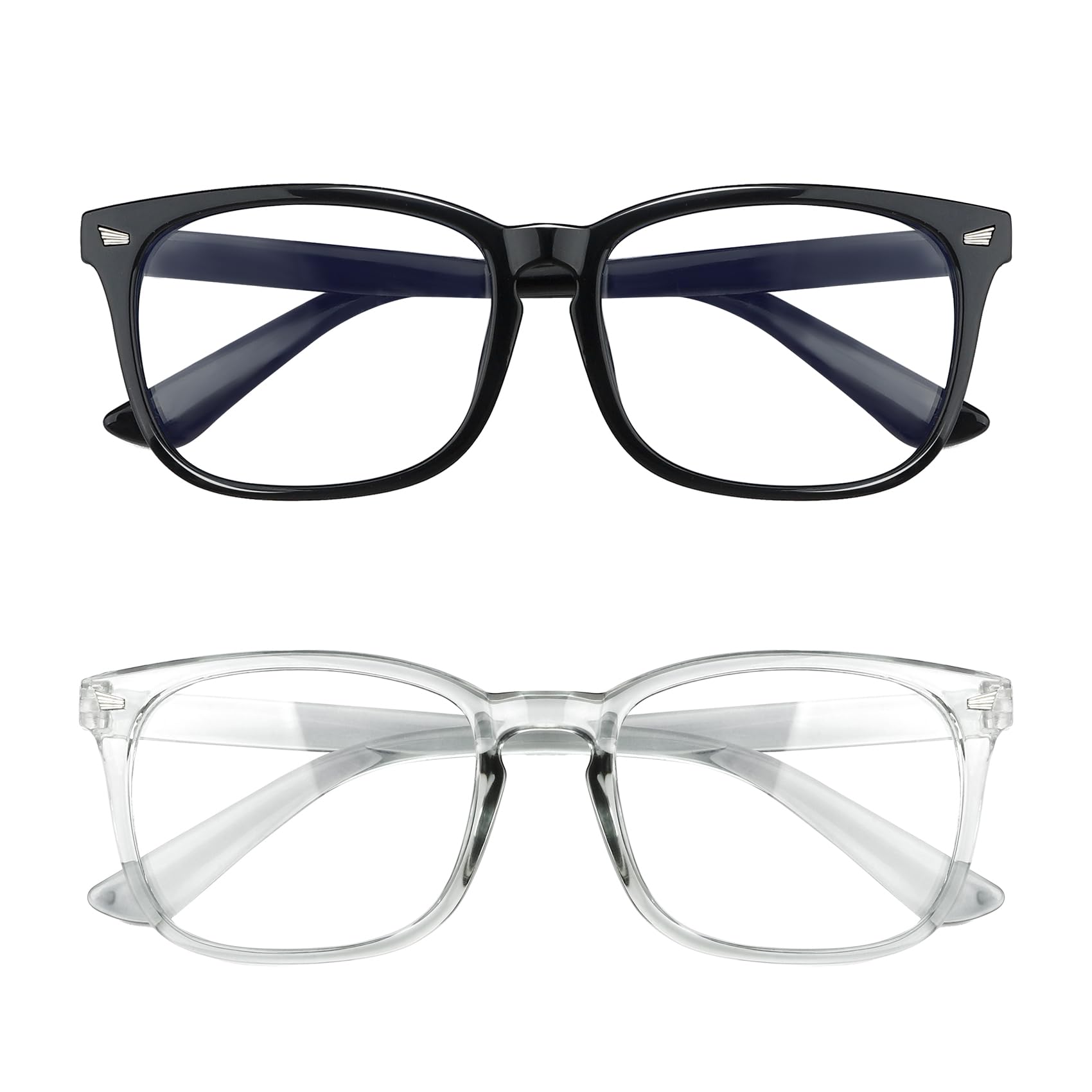 Gafas con filtro de luz azul (2 unidades), para hombre, para mujer, para ordenador, lectura, juegos, TV, teléfono, lentes transparentes, antifatiga visual, antideslumbrante UV, color negro y gris.