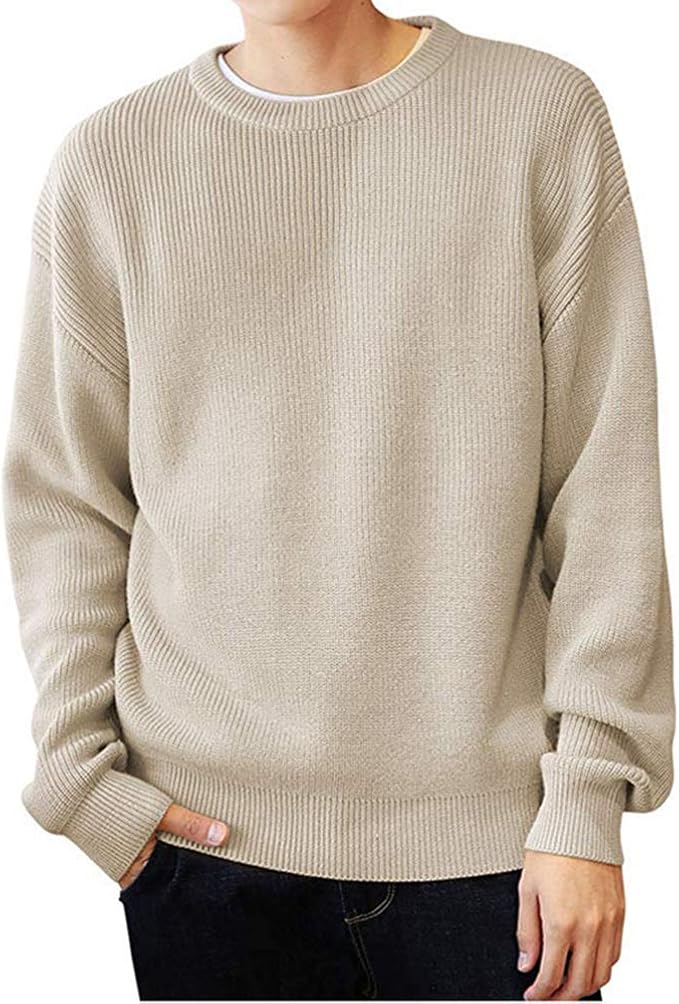 Amazon セーター メンズ ニット トップス 白 無地 クルーネック トレーナー カットソー コットン 長袖 畦編み シンプル ゆったり 中厚 カジュアル ビジネス おしゃれ 暖かい 秋冬 防寒 アウトドア セーター 通販