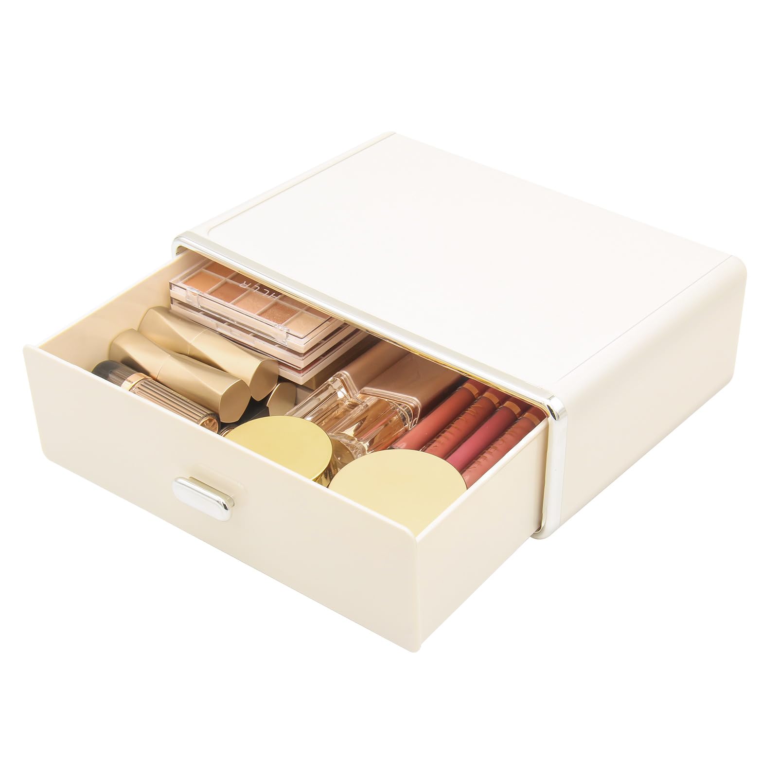 Photo 1 of [SILVER NOT GOLD] Clear Drawer Organizer Stackable Drawer Storage Makeup Organizer for Store Cosmetics and Skincares, Suitable for Vanity, Bathroom Home Organization-White