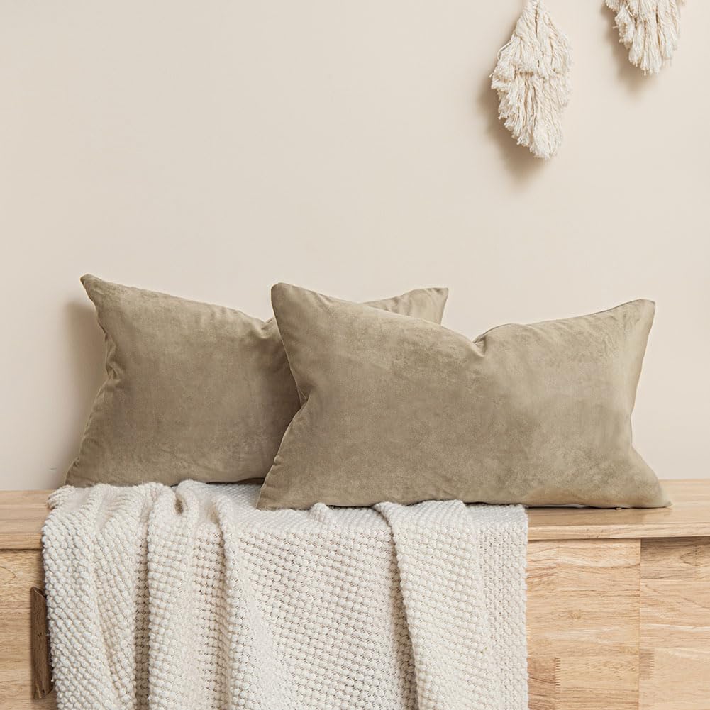 JUSPURBET 16x24 Lumbar Velvet Throw Pillow Covers Set of 2,Stone