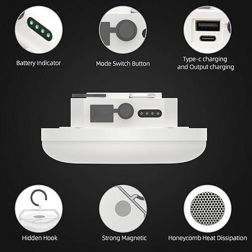 Miniatura 5 de Linterna de campamento con batería recargable de 10500 mAh, luz LED ultra brillante de 30 W con 3 modos, iluminación portátil impermeable para