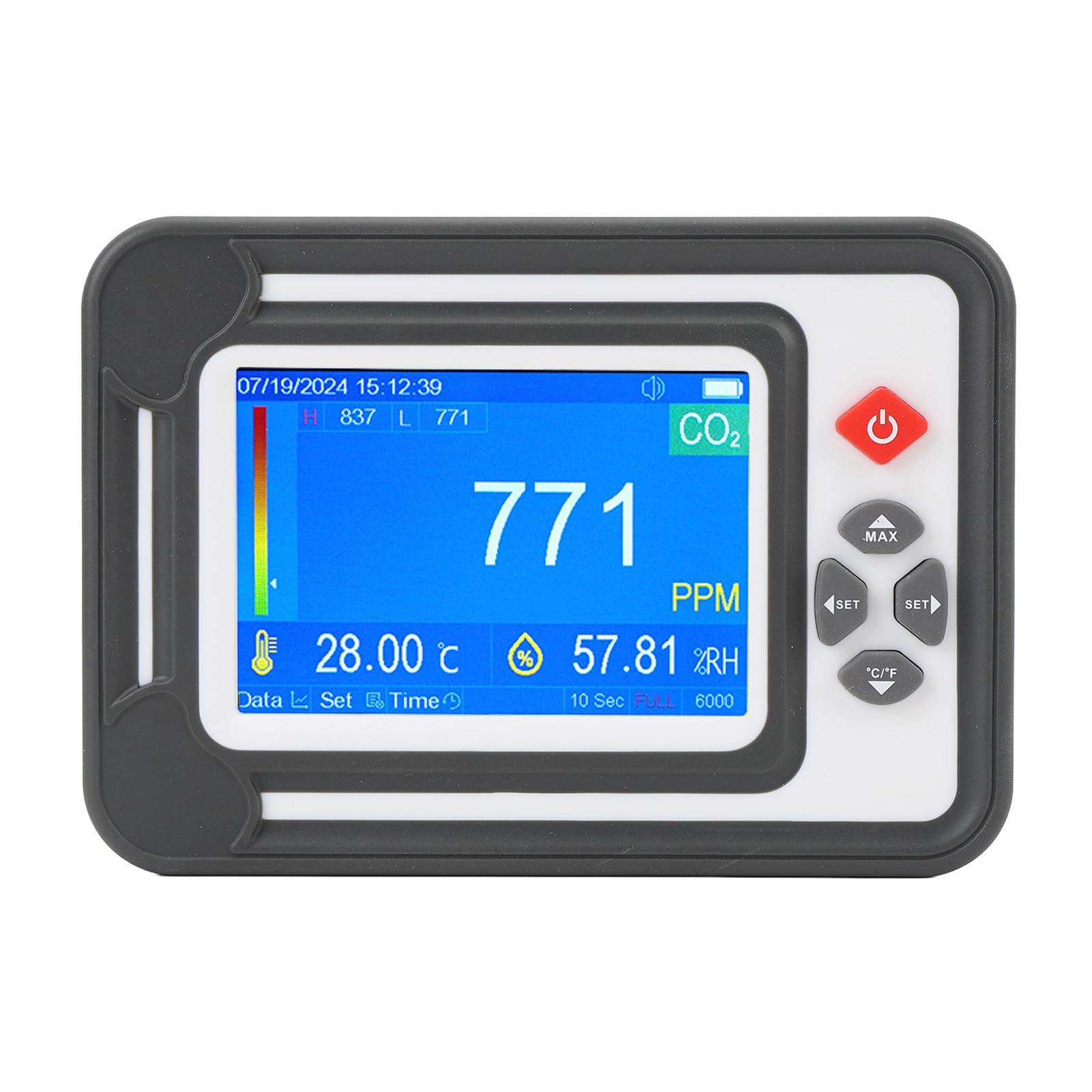 Detector de CO2 Medidor de Humedad de Temperatura de Alta Precisión Detector de Dióxido de Carbono Portátil con Recordatorio para Plantar Tiendas de Campaña Bodegas (White)