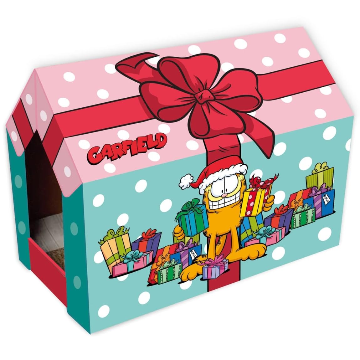 Garfield Christmas Cat Pet Scratching House Cardboard Fun Play Easy Assemble Scratcher Pad Pink