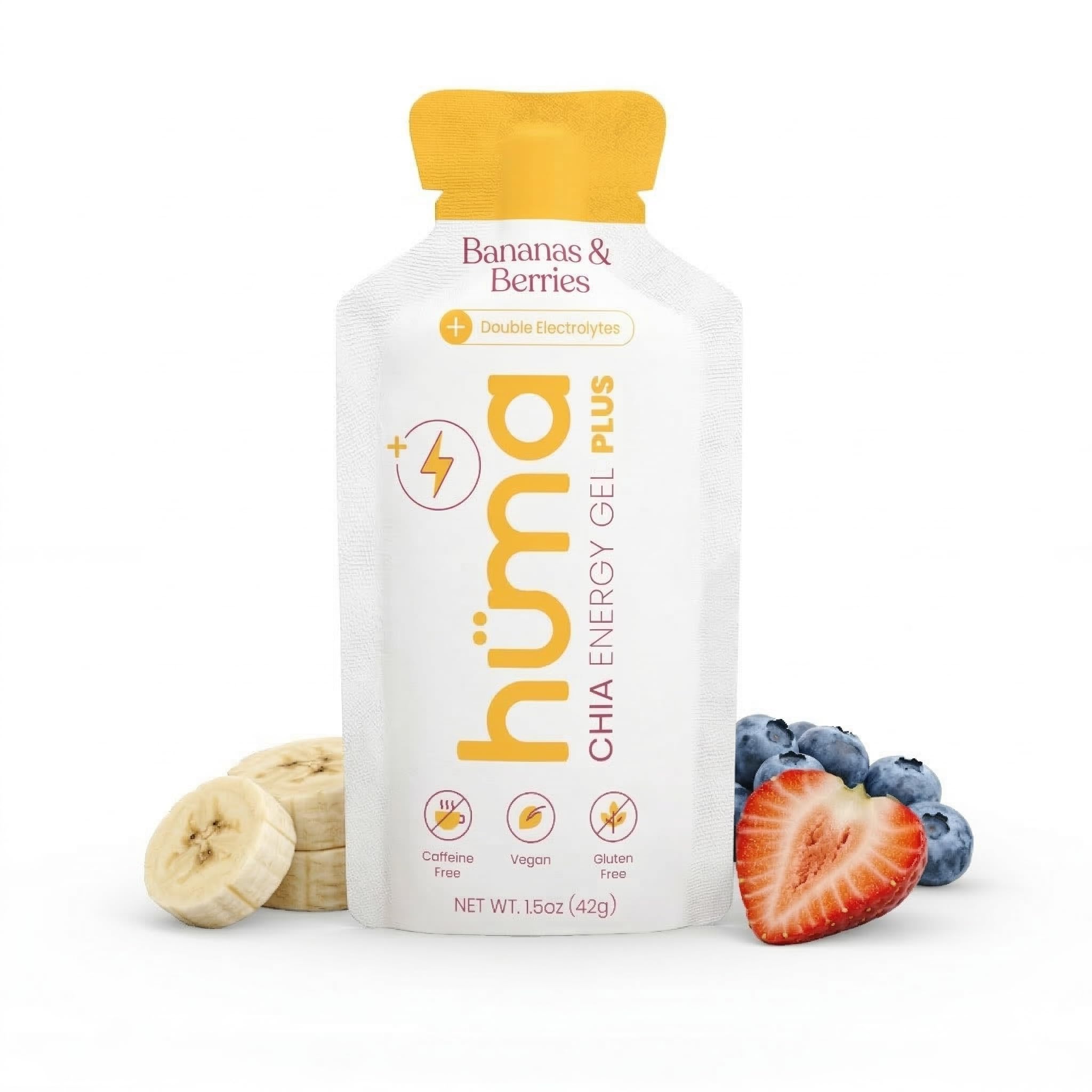 HÜMA CHIA ENERGY GEL Gel energético de banana e frutas vermelhas com chia, 12 géis