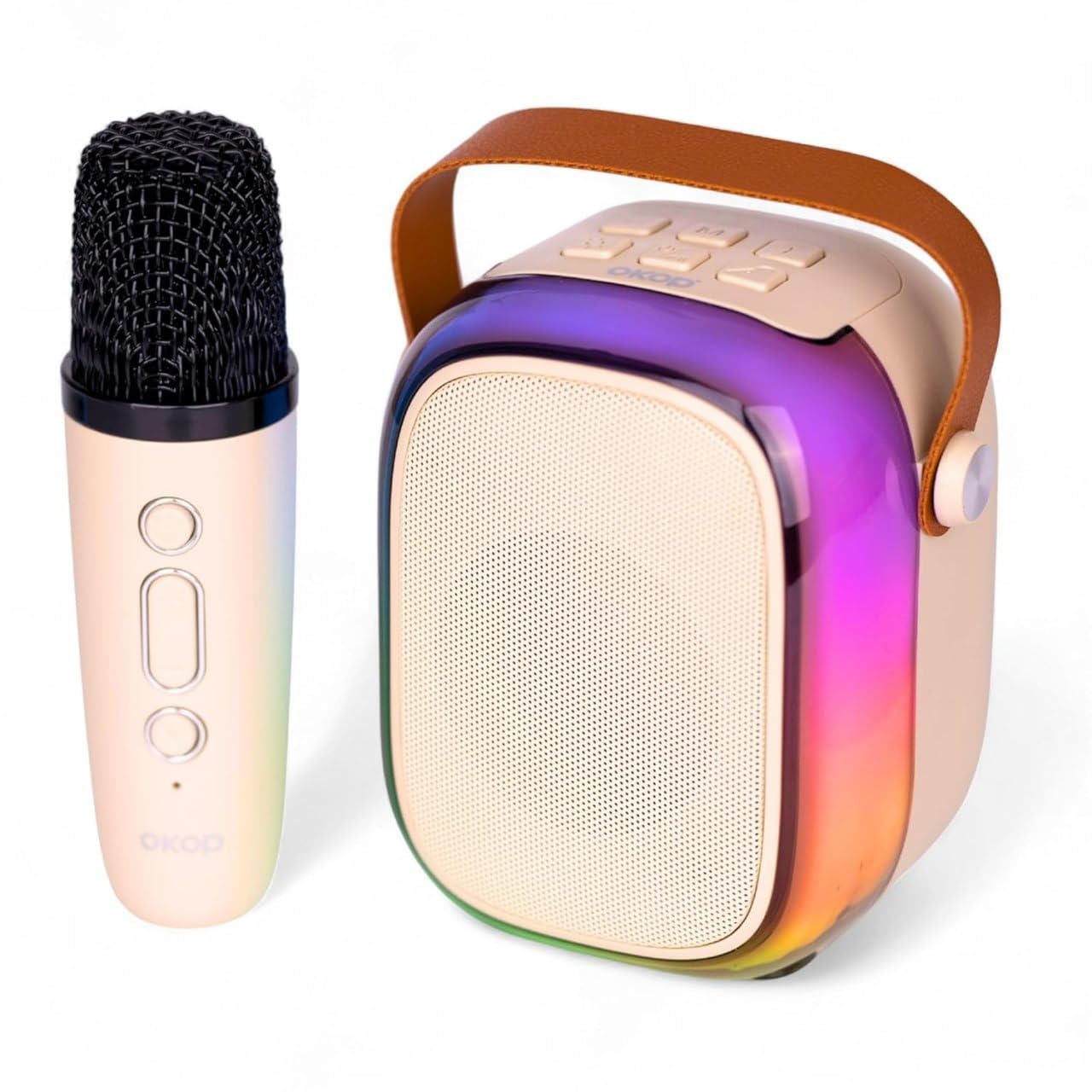 Portable Karaoke Speaker with Wireless Microphone, Multi Colour | RGB LED Lights, Bluetooth Connectivity, Leather Carry Handle, Kids & Adults, Compact Design-image-30