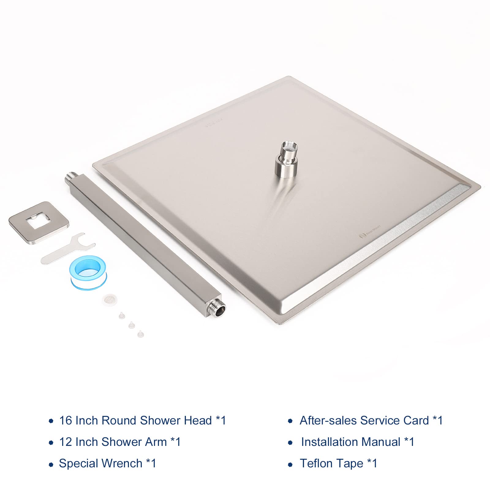 Rain Shower Head With Shower Arm, NearMoon Ceiling Mount Square Shower Head, Stainless Steel Ceiling Rainfall Showerhead- Waterfall Full Body Coverage (16 Inch Shower Head with Arm, Brushed Nickel)