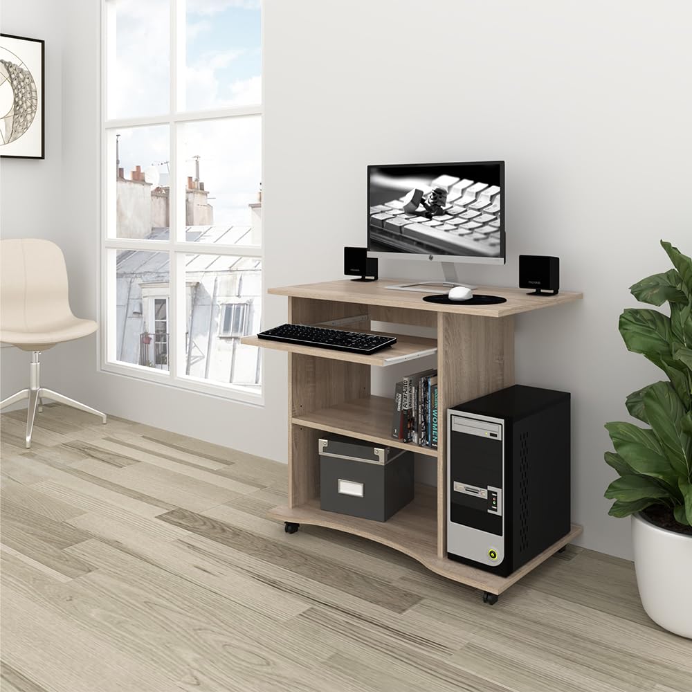 Vicco Bureau Harm, Sonoma, 80x50cm | avec roulettes et plateau clavier coulissant, installation peu encombrante