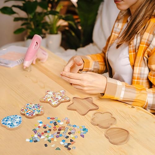Miniatura 5 de WEBEEDY Juego de 3 juegos de mosaico de azulejos de vidrio, kit de posavasos de mosaico con base de posavasos de bambú, azulejos de mosaico de