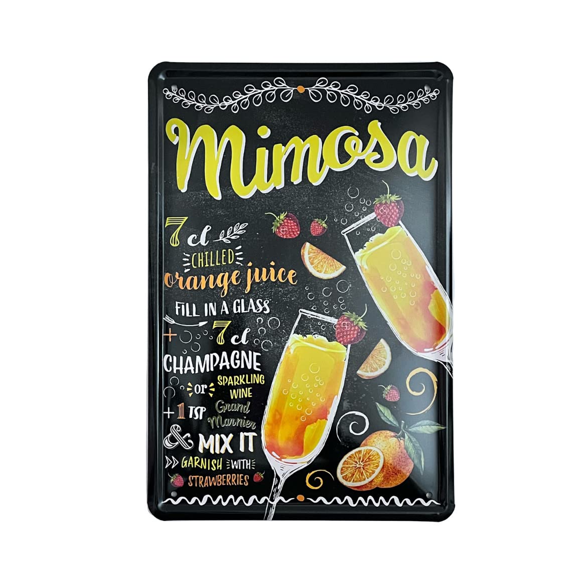 Metal Tin Sign - Mimosa Cocktail Recipe - Wall Plaque Retro Vintage 30X20 Cm Decorative For Bar Pub Dining Room Kitchen Bedroom Office Garage Funny Stylish Gift