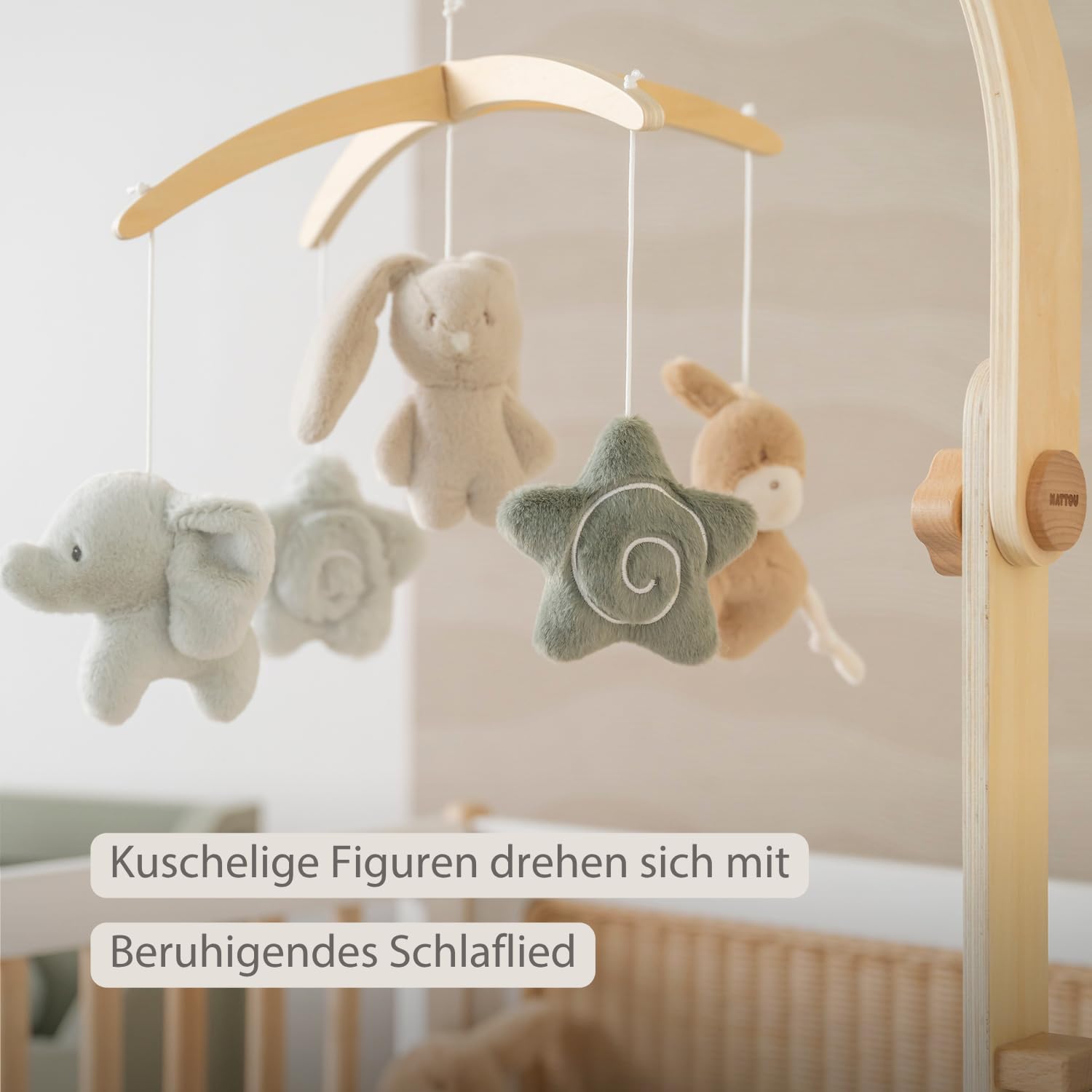 Nattou Loulou Holz-Baby-Musikmobile, Mobile Baby, Babygeschenk, Geschenk zur Geburt, 50 x 40 x 74 cm, Sanfte Farben