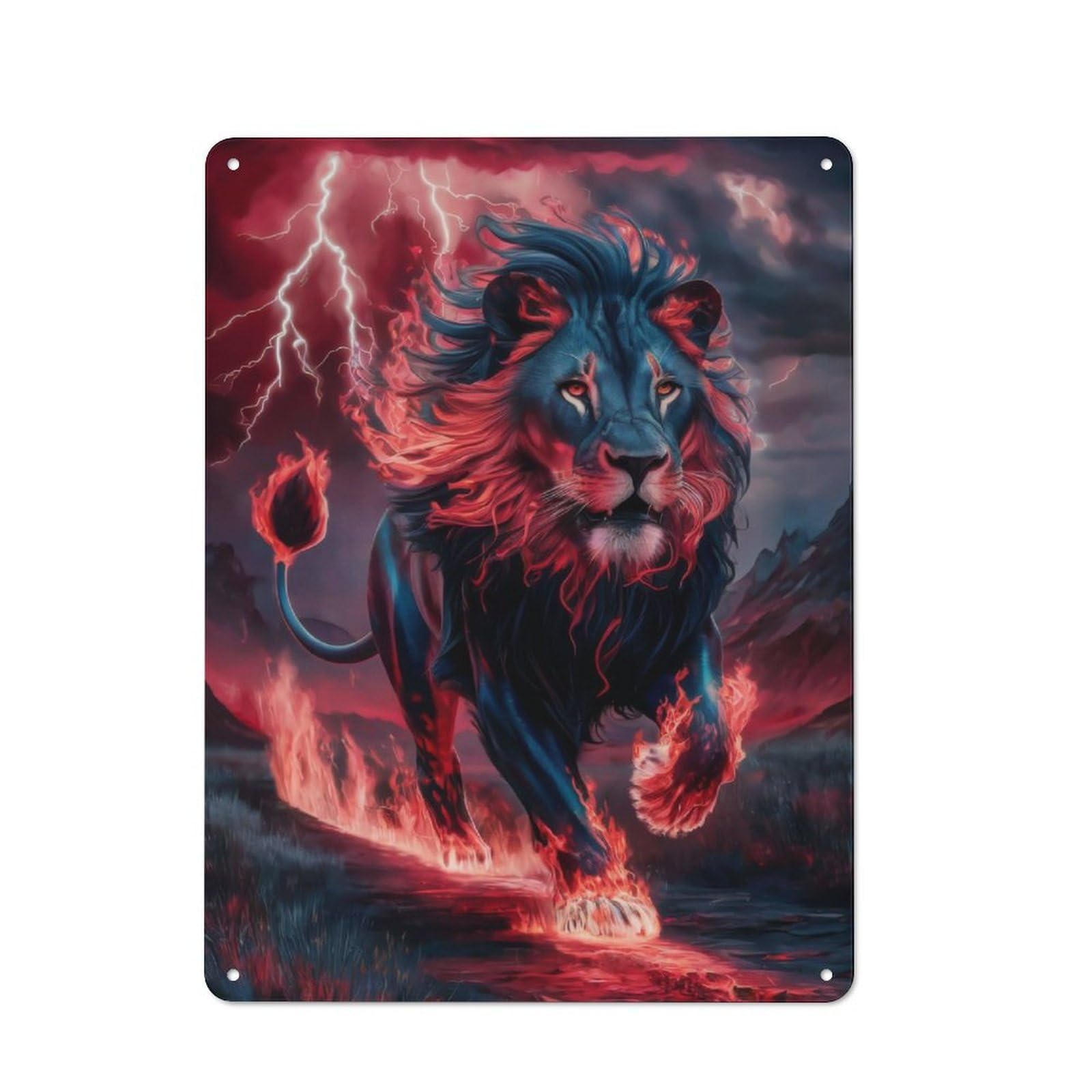 Junmoney Lion Fire Metal Sign 40X30cm With For Hallway Wall, Rustic Decor, Housewarming Present For People Styling Hallway