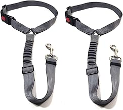 Dog Car Headrest Seat Belt 2 Pack for Pet Dogs Safety Harness Travel Accessories in UK, with Adjustable Heavy Duty Nylon and Anti Shock Elastic Bungee Buffer (Grey)