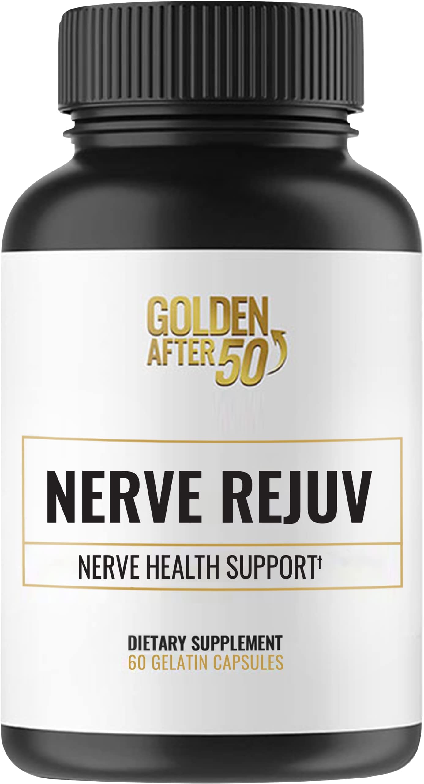 Golden After 50 Nerve Rejuv - 60 Gelatin Capsules, 507mg - Supplement with Acetyle-L-Carnitine Alpha Lipoic Acid and Vitamin B 6 and 12, Vitamin D, Turmeric, Passion Flower