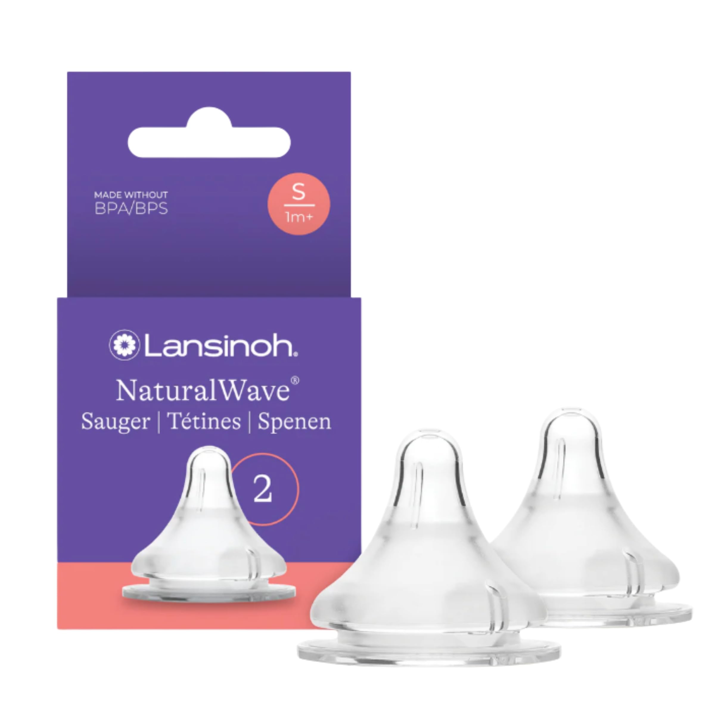 Lansinoh - Tétines NaturalWave® Débit Lent x2 - Silicone Souple - Réduit Confusion Sein-Tétine - Favorise Succion Naturelle - Compatible Biberons NaturalWave - Pour nouveau-nés, transition en douceur