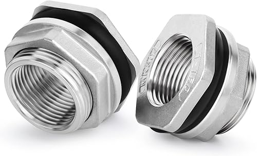 Vista 82 de TAISHER Adaptador de conector de tanque de mamparo de 1 pulgada de ABS blanco con tapones y junta para tanque de agua, barriles de lluvia, acuarios