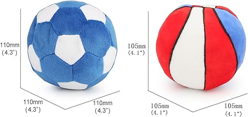 Miniatura 2 de Paquete de 2 bolas chirriantes de felpa interactivas, juguete de fútbol y baloncesto para perros pequeños y medianos, juguetes de peluche para