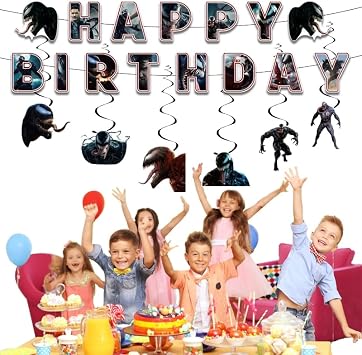 13Packs Ven-om party supplies Include 12 pcs Hanging Swirls and 1 Happy Birthday Banner for Ven-om party Decoration