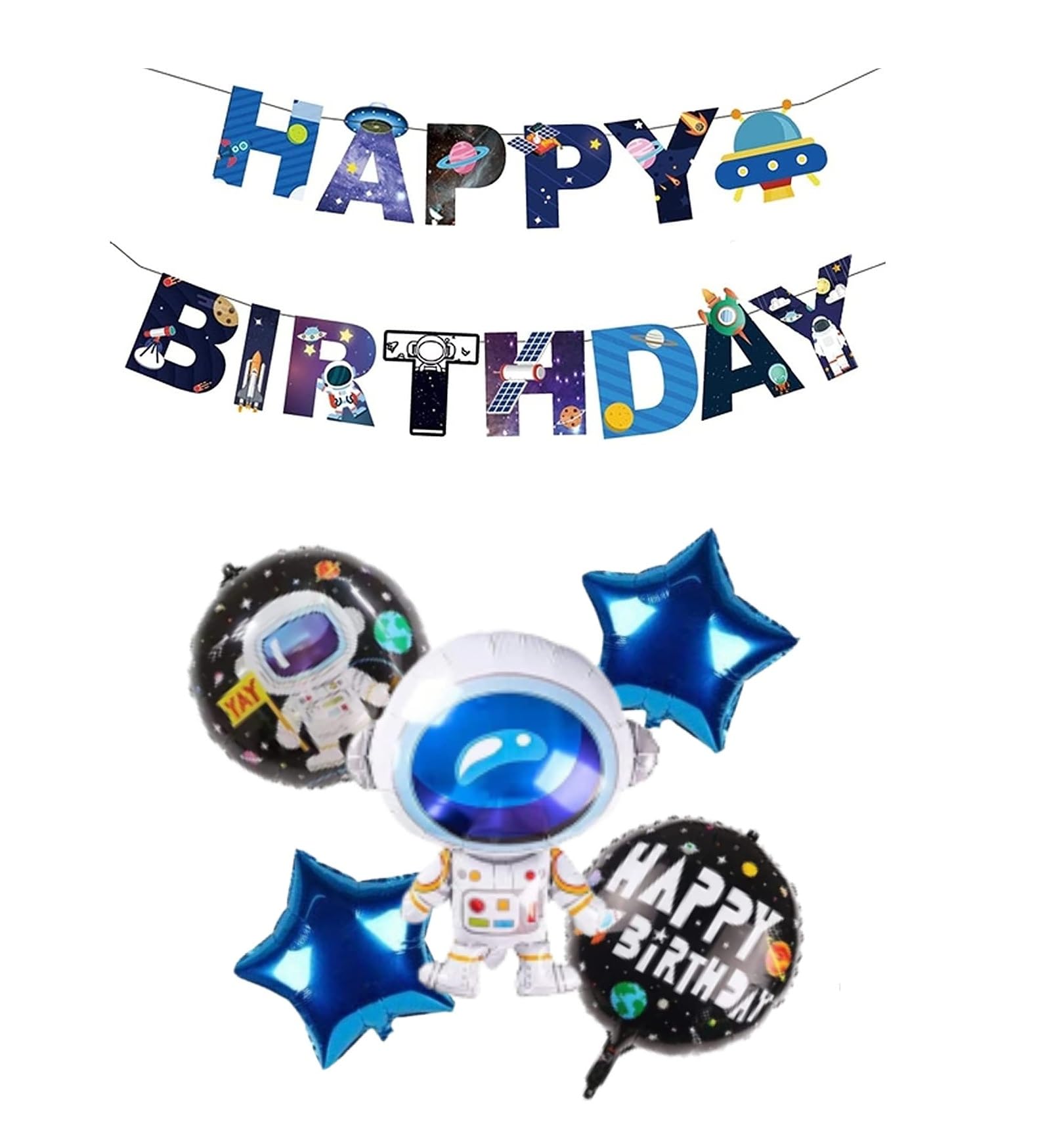 6pcs Happy birthday Decorations For kIds Space Theme Decoration For Birthday Astronaut Foil Balloon For Decorations(Pack of 6 , Multicolor)