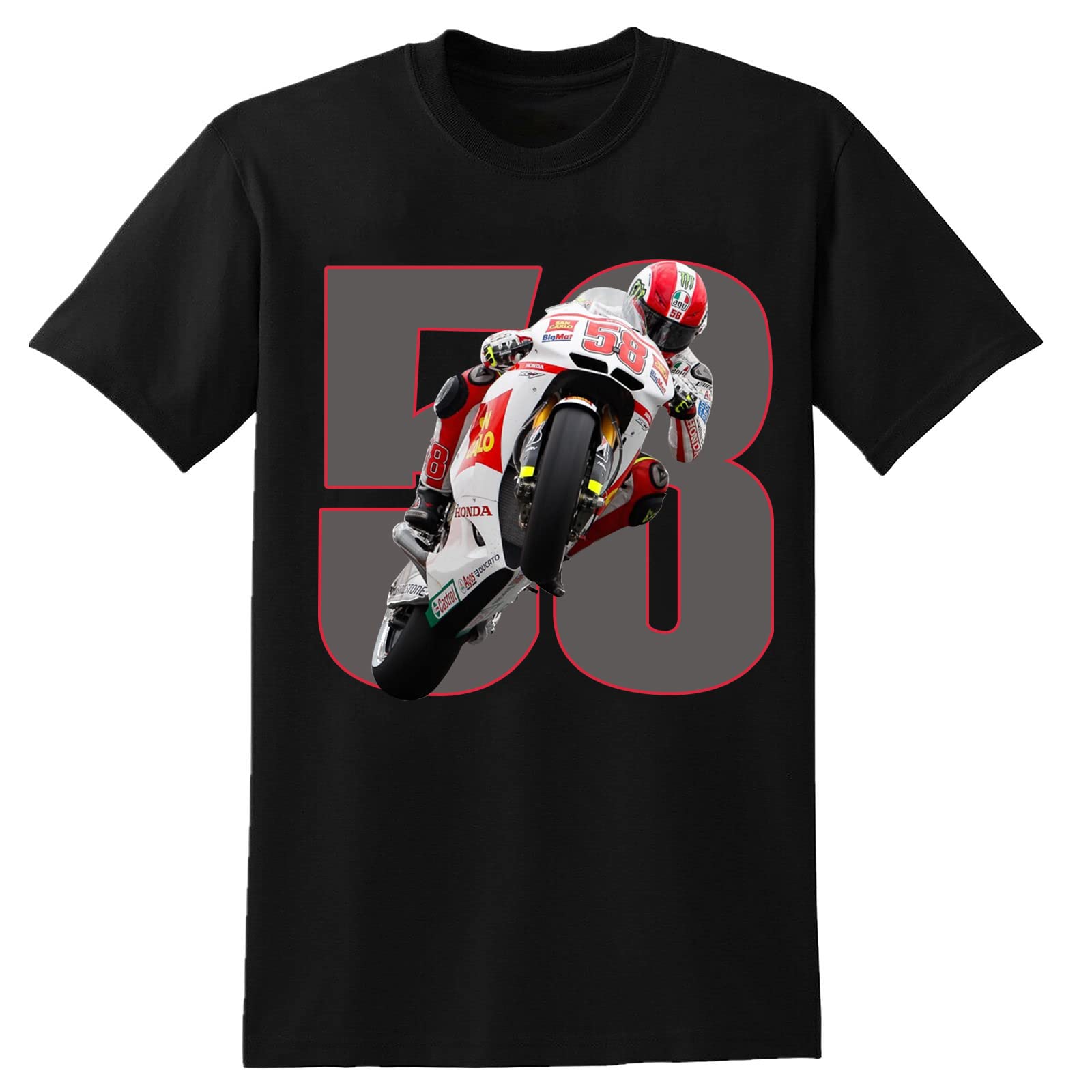 Songlong Men's Black Marco Simoncelli Super Sic Moto Gp Rider T-Shirt Unisex Tee 3XL