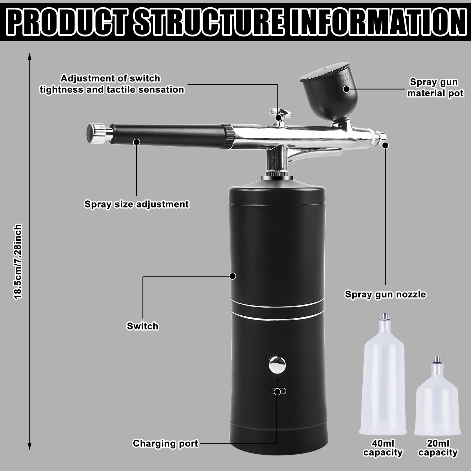 Juego de aerógrafo portátil, con compresor recargable, pistola de aerógrafo de mano para decoración de uñas, maquillaje, decoración de pasteles, tatuajes, pintura facial y pistola aerógrafo, juego de